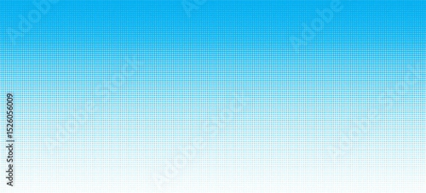 Fototapeta Blue sky seamless dotted halftone gradient border. Cyan color retro halftone dot top to bottom gradation. Vector horizontal geometric background. CMYK effect seamless pattern. Abstract pixelated bg