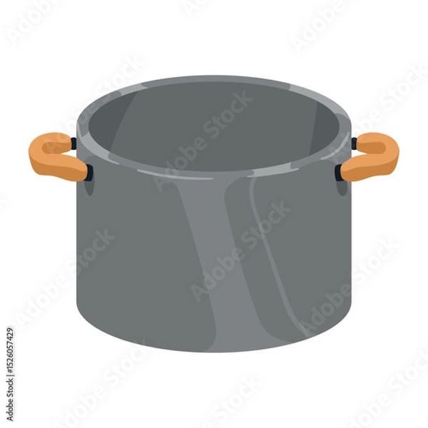 Obraz Large Cooking Pot Vector Illustration – Flat Style Cartoon Stock Image of a Kitchen Stockpot with Side Handles