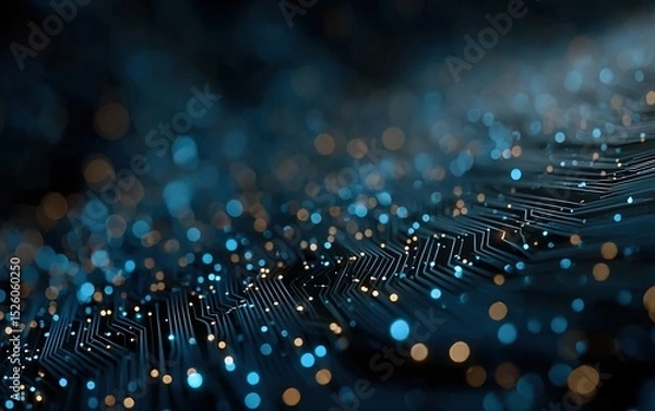 Obraz Abstract Futuristic Tech: Dark Blue Glowing Circuit Texture with Stars, Vector Banner with Wide Text Area