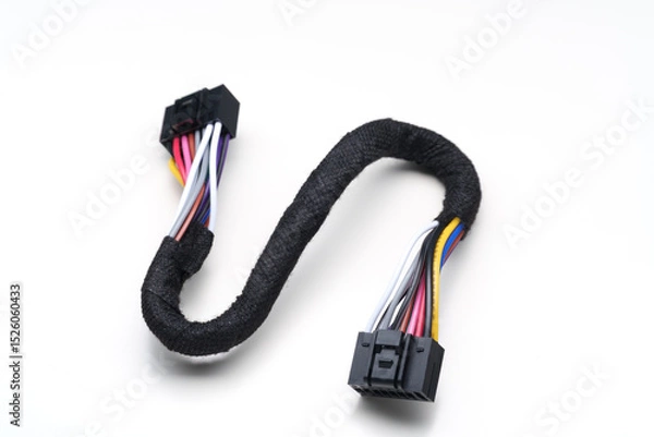 Obraz Car Audio wiring on white background.