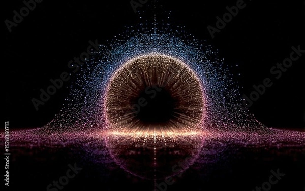 Obraz Scientific Abstract Particle Arch: Seamless Pink-Blue Dot Clusters on Black, Calm Realist Detail