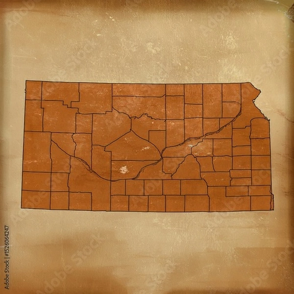 Fototapeta outline map of kansas state . The background has a vintage, textured appearance.