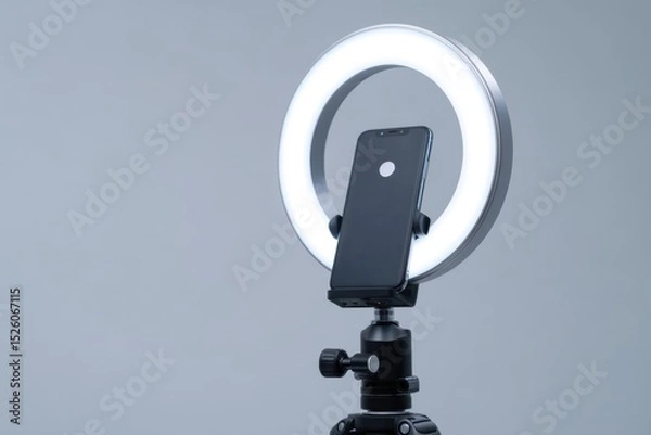 Fototapeta Smartphone using ring light on stand