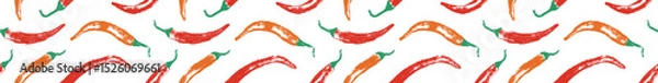 Fototapeta Vector seamless hand drawn chili pepper pattern. Spicy print for fabric, food packaging, kitchen textiles, and branding. Organic agronomy concept in handmade style.
