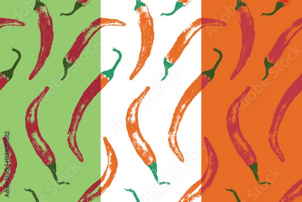 Fototapeta Vector seamless hand drawn chili pepper pattern. Spicy print for fabric, food packaging, kitchen textiles, and branding. Organic agronomy concept in handmade style.
