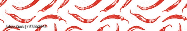 Fototapeta Vector seamless hand drawn chili pepper pattern. Spicy print for fabric, food packaging, kitchen textiles, and branding. Organic agronomy concept in handmade style.