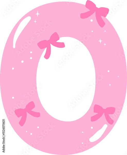 Obraz Coquette Letter O  with Bows Pink Alphabet Calpital Doodle Hand Drawn