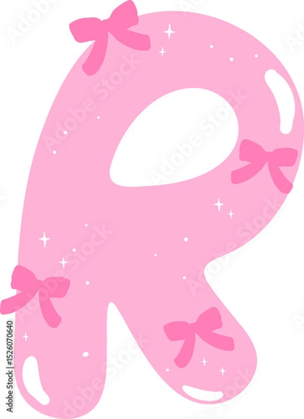 Obraz Coquette Letter R  with Bows Pink Alphabet Calpital Doodle Hand Drawn