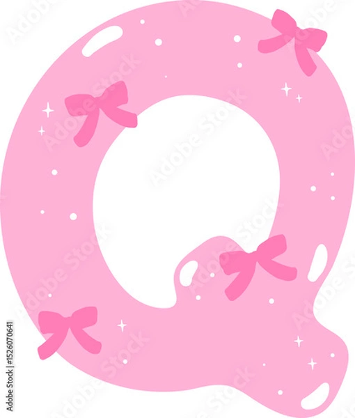 Obraz Coquette Letter Q  with Bows Pink Alphabet Calpital Doodle Hand Drawn