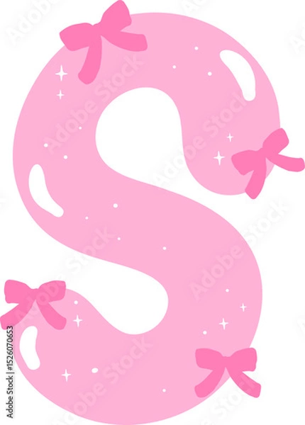 Obraz Coquette Letter S  with Bows Pink Alphabet Calpital Doodle Hand Drawn