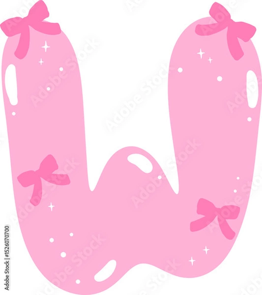 Obraz Coquette Letter W  with Bows Pink Alphabet Calpital Doodle Hand Drawn