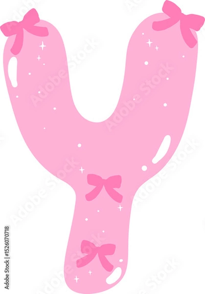 Obraz Coquette Letter Y  with Bows Pink Alphabet Calpital Doodle Hand Drawn