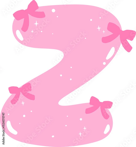 Obraz Coquette Letter Z  with Bows Pink Alphabet Calpital Doodle Hand Drawn