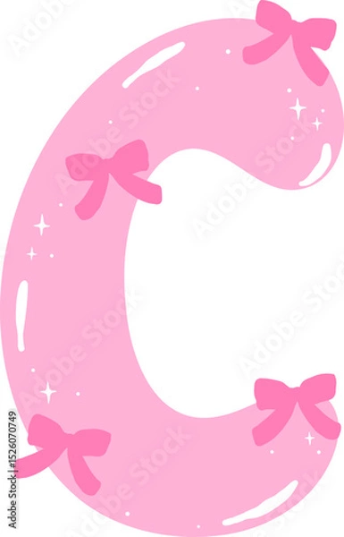 Obraz Coquette Letter C  with Bows Pink Alphabet Calpital Doodle Hand Drawn