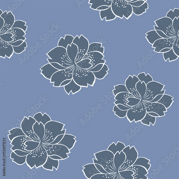 Fototapeta Japanese Sweet Line Flower Vector Seamless Pattern
