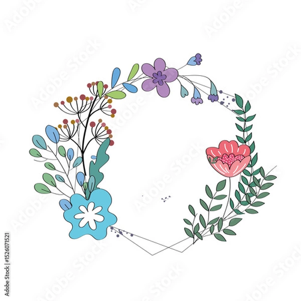 Obraz Floral Watercolor Frame Watercolor Floral Wreath Frame Pastel Flower Wreath Circle Design A hand-painted watercolor floral wreath with pastel flowers and leaves. Ideal for wedding invitations, greet