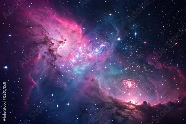 Fototapeta Colorful cosmos nebula gas cloud in space with stars in the background. Night sky, astronomy, wonder, wallpaper, backdrop