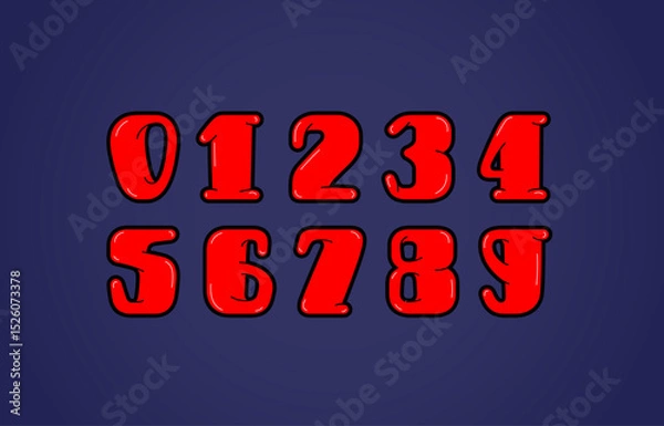 Fototapeta Red numbers set in the kids style, numerals 0 to 9 made in child art style, vector illustration 10EPS