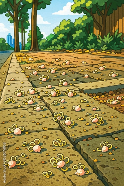 Obraz Adobe Illustrator Artwork Whispers of the Fallen Blossoms on a Quiet Sidewalk