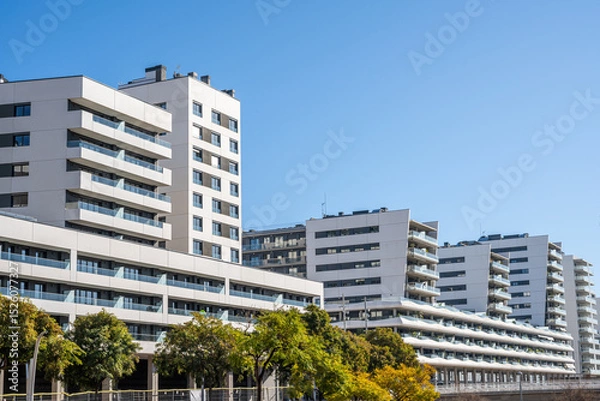 Fototapeta Modern high-rise apartment complex seen in Badalona, Spain
