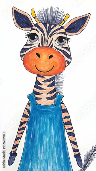 Obraz Zebra with Blue Dress Standing Upright Close-Up Illustration