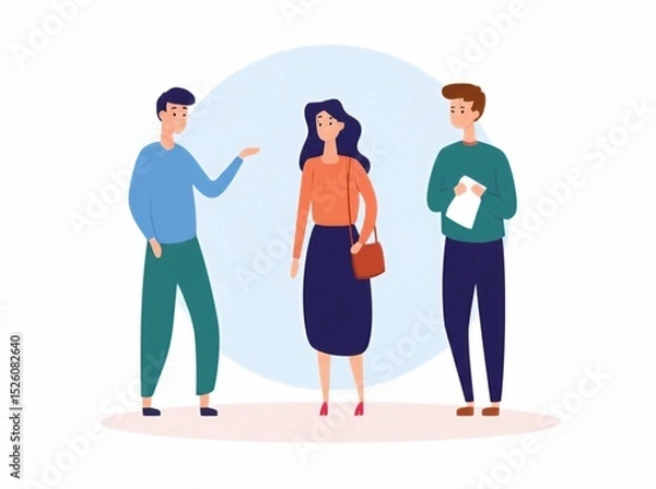 Fototapeta A lively discussion unfolds between three colleagues, isolated on white background