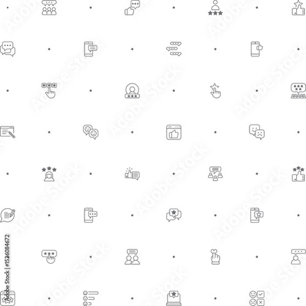 Fototapeta Seamless pattern with Review And feedback icon on white background. Included the icons as customer, rating, star rating, chat, testimonials, survey, support, communication, sign And Other Elements.