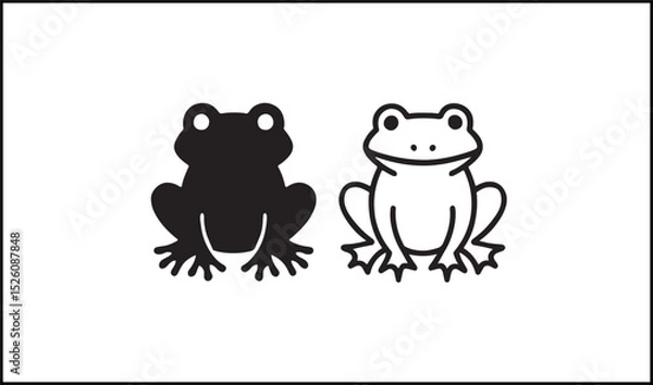 Fototapeta Frog vector in solid black and outline amphibian animal style