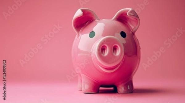 Obraz Pink piggy bank on a pink background. Cute saving concept. AI generative.