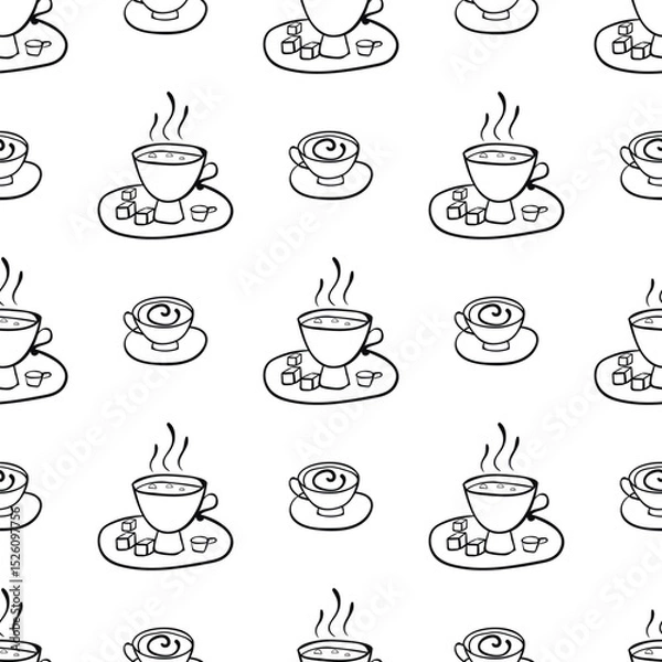 Obraz Seamless pattern with vector doodle cup. Can be used for making wallpaper, fabrics and other types of products