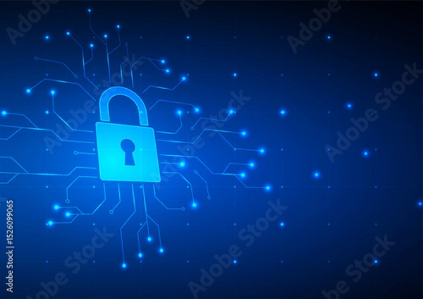 Obraz Cyber security digital background. Network technology  cloud concept. Design for lock protect guard data system wireless wifi hacker.