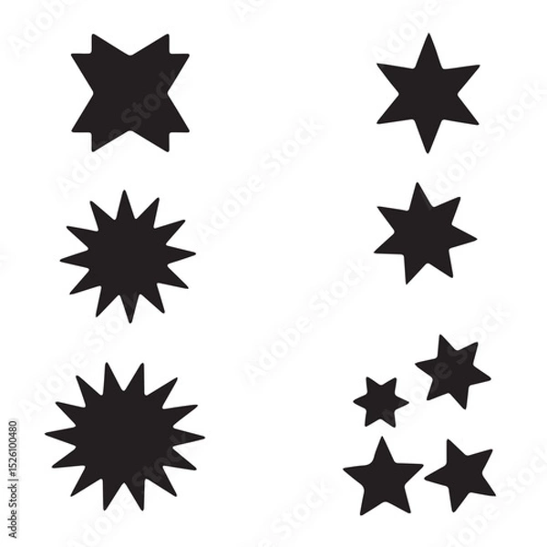 Fototapeta Collection of six different black star shapes