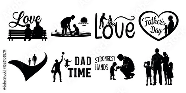 Fototapeta silhouette of father and child ,and family, with special word for dad, symbolizing love, connection, and family bond, boundel set