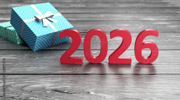 Obraz New Year 2026 Creative Design Concept with gift box - 3D Rendered Image