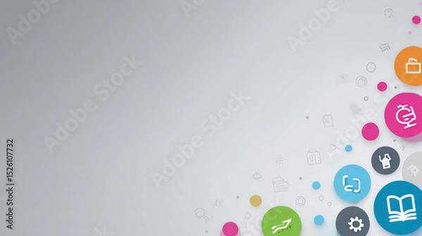 Fototapeta A clean, modern soft-gradient background shifting from white to pale gray, overlaid with flat icons symbolizing education, digital tools, employment, and personal development. Generative AI