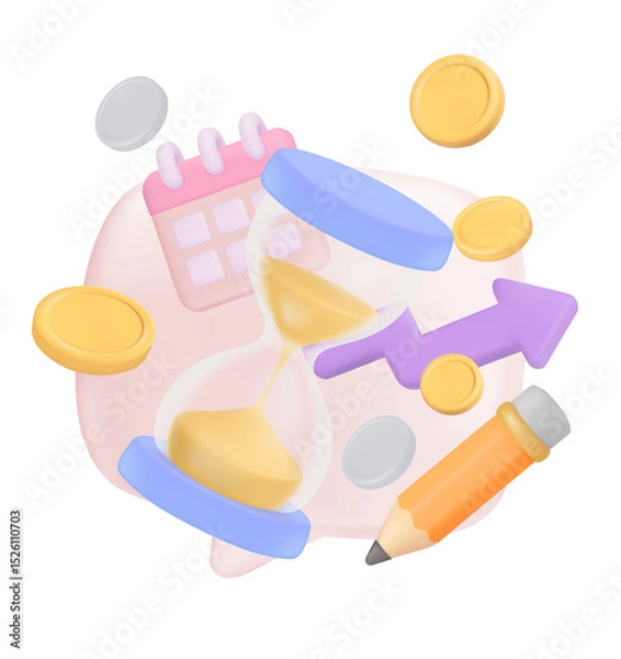 Obraz Education and investment for profit, icons and planning for long term investment to generate profit for businessman, 3d Finance Isometric Icons