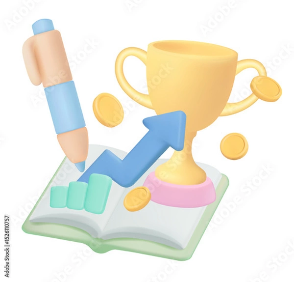 Obraz Education and investment for profit, icons and planning for long term investment to generate profit for businessman, 3d Finance Isometric Icons