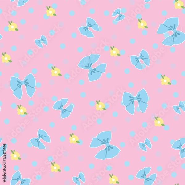 Obraz Florals and bows on pink background, seamless pattern design