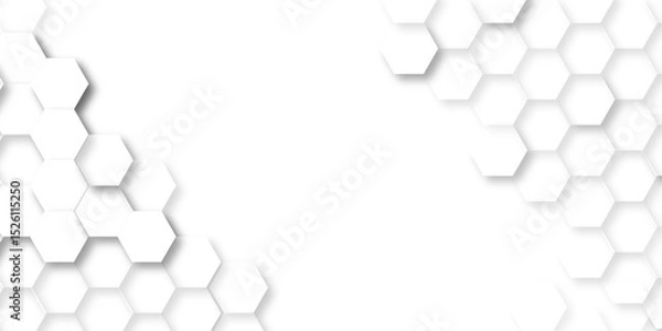 Fototapeta Abstract hexagon white background with shadow .white background Futuristic blue neon honeycombs. Modern technology design. Vector illustration.	
