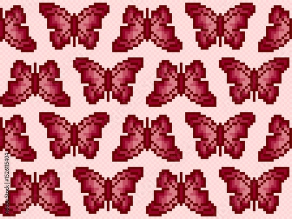 Fototapeta Seamless pixel background with red butterflies. 
