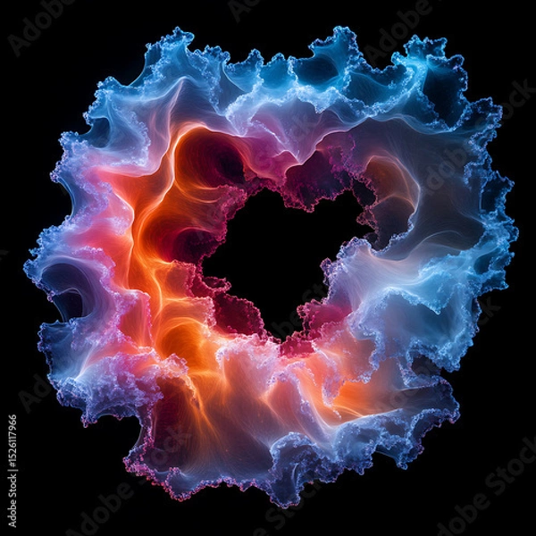Fototapeta Vibrant abstract design featuring swirling colors of blue, orange, and purple, creating mesmerizing circular pattern. fluid shapes evoke sense of movement and energy, captivating viewer attention