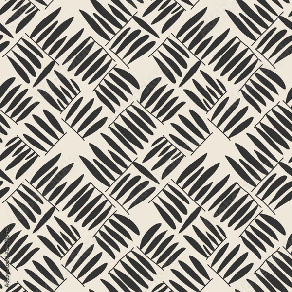 Fototapeta Trendy minimalist seamless botanical pattern with abstract creative hand drawn composition