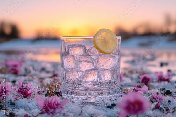 Obraz Refreshing gin and tonic at sunset on a beach.