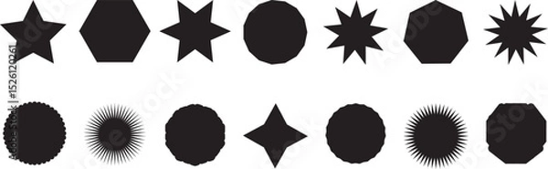 Obraz Zig zag edge square and circle shapes, Sale sticker. Circle tag. Zigzag rounded shape collection. Star price stickers. Zigzag's round elements set. Vector illustrations set isolated backgroun white on