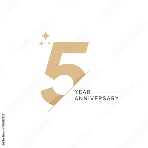 Obraz Elegant 5th year anniversary logo design featuring a bold brushstroke number five and modern typography. Perfect for company milestone celebrations, events, or invitations. Ceremony 5th year