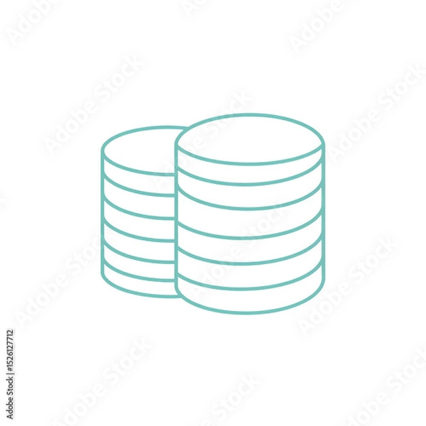 Fototapeta Two stacks of coins outlined in teal on a white background, symbolizing money, savings, or financial growth
