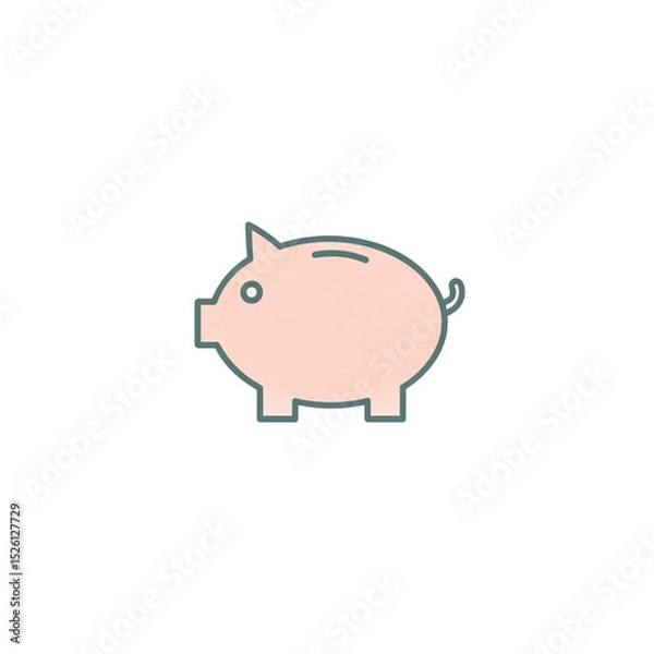 Fototapeta Minimalist pink piggy bank icon with a simple outline on a white background, symbolizing savings, finance, or money management