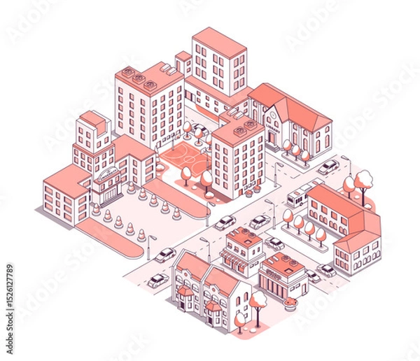 Fototapeta University campus with developed infrastructure - vector isometric illustration