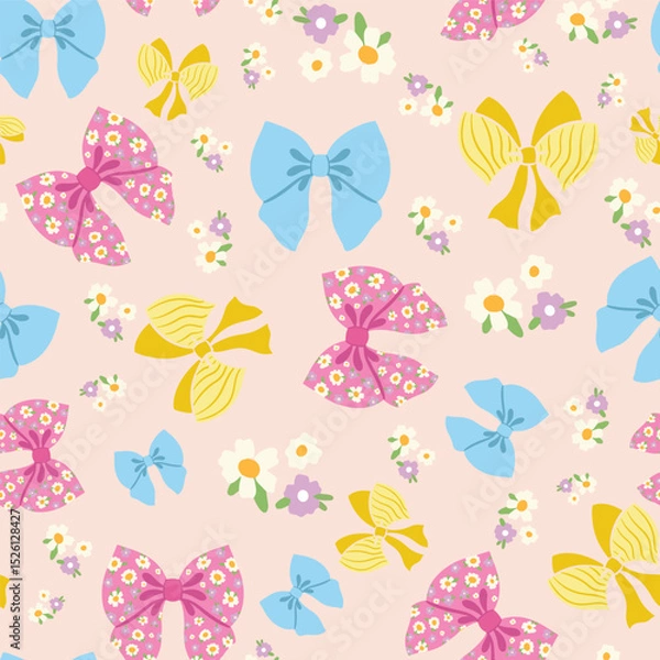 Obraz Bows and flowers vector seamless pattern background 
