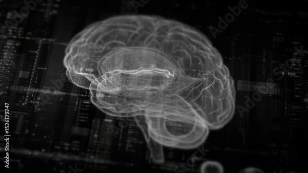 Fototapeta Futuristic biomedical concept featuring advanced holographic scanning technology performing detailed brain neuron pathology and diagnostic analysis. High-tech medical visualizing neural network